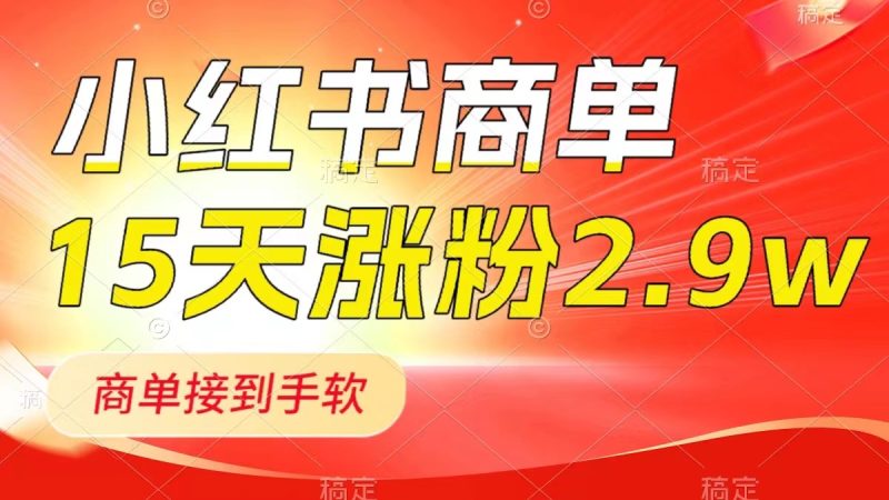 小红书商单最新玩法，新号15天2.9w粉，商单接到手软，1分钟一篇笔记睿集资源栈-网赚项目-副业赚钱-互联网创业-资源整合睿集资源栈