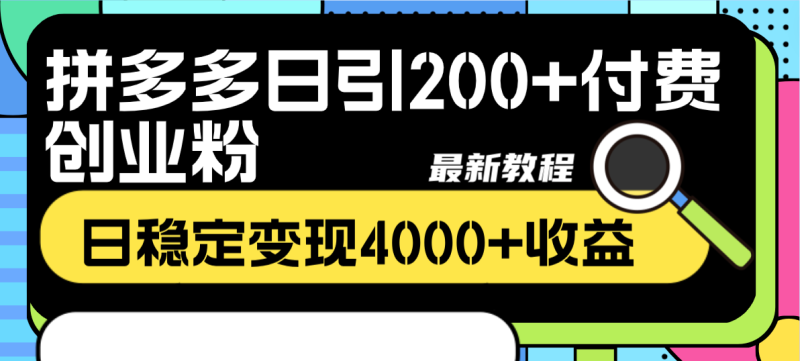 拼多多日引200+付费创业粉,日稳定变现4000+收益最新教程睿集资源栈-网赚项目-副业赚钱-互联网创业-资源整合睿集资源栈