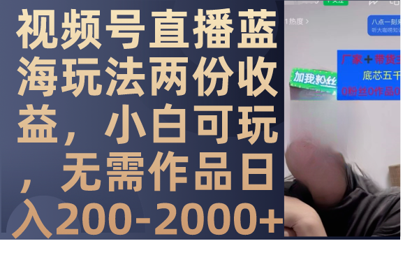 （7635期）视频号直播蓝海玩法两份收益，小白可玩，无需作品日入200-2000+睿集资源栈-网赚项目-副业赚钱-互联网创业-资源整合睿集资源栈