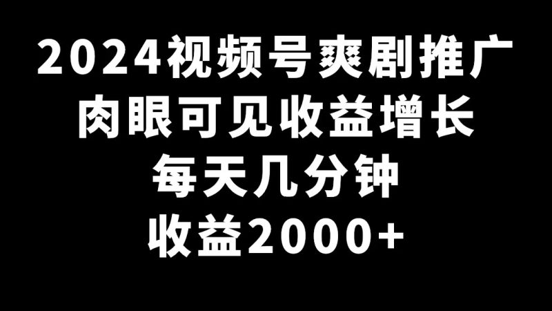 2024视频号爽剧推广，肉眼可见的收益增长，每天几分钟收益2000+睿集资源栈-网赚项目-副业赚钱-互联网创业-资源整合睿集资源栈