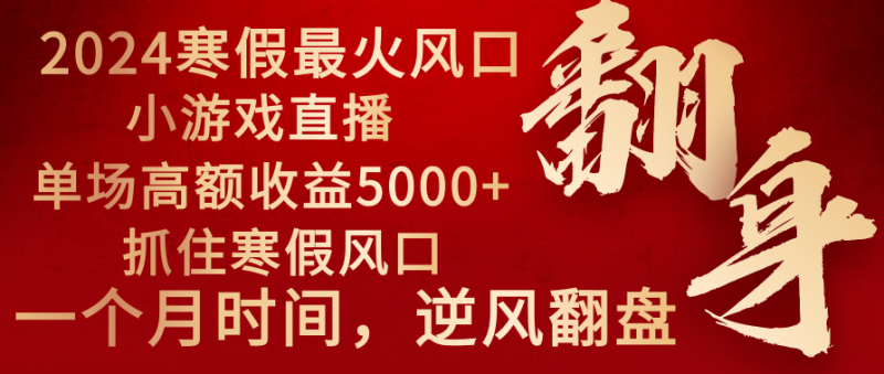 2024年最火寒假风口项目 小游戏直播 单场收益5000+抓住风口 一个月直接提车睿集资源栈-网赚项目-副业赚钱-互联网创业-资源整合睿集资源栈