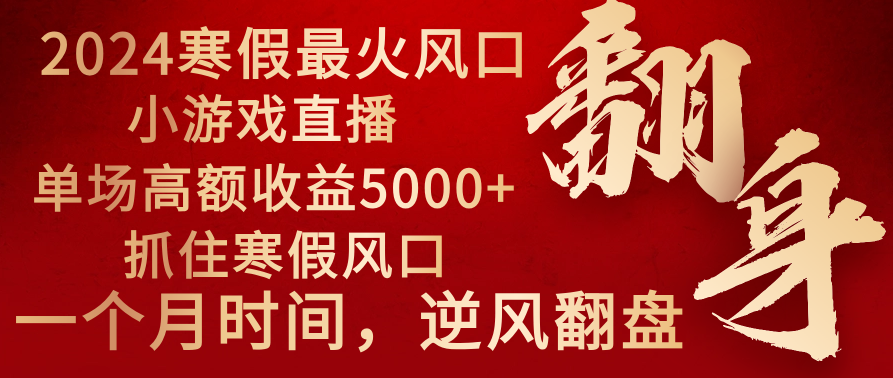 2024年最火寒假风口项目 小游戏直播 单场收益5000+抓住风口 一个月直接提车睿集资源栈-网赚项目-副业赚钱-互联网创业-资源整合睿集资源栈