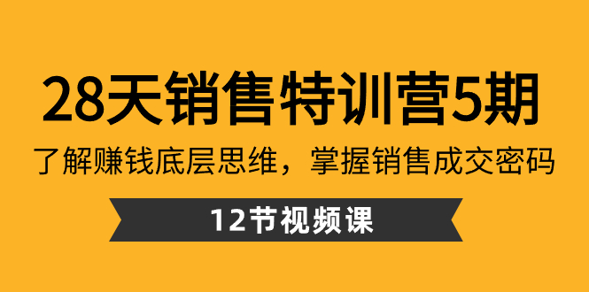 28天·销售特训营5期：了解赚钱底层思维，掌握销售成交密码（12节课）睿集资源栈-网赚项目-副业赚钱-互联网创业-资源整合睿集资源栈