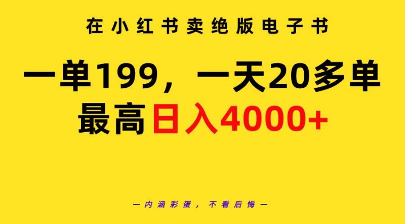 在小红书卖绝版电子书，一单199 一天最多搞20多单，最高日入4000+教程+资料睿集资源栈-网赚项目-副业赚钱-互联网创业-资源整合睿集资源栈