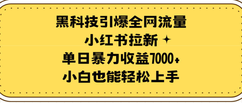 黑科技引爆全网流量小红书拉新,单日暴力收益7000+,小白也能轻松上手睿集资源栈-网赚项目-副业赚钱-互联网创业-资源整合睿集资源栈