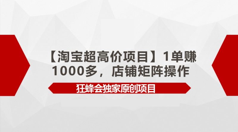 【淘宝超高价项目】1单赚1000多，店铺矩阵操作睿集资源栈-网赚项目-副业赚钱-互联网创业-资源整合睿集资源栈