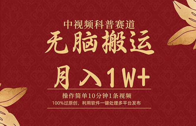 中视频科普赛道，10分钟1条视频，条条爆款，100%过原创，无脑搬运月入1W+睿集资源栈-网赚项目-副业赚钱-互联网创业-资源整合睿集资源栈