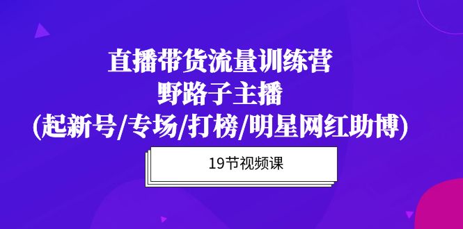 直播带货流量特训营，野路子主播(起新号/专场/打榜/明星网红助博)19节课睿集资源栈-网赚项目-副业赚钱-互联网创业-资源整合睿集资源栈