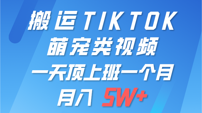 一键搬运TIKTOK萌宠类视频 一部手机即可操作 所有平台均可发布 轻松月入5W+睿集资源栈-网赚项目-副业赚钱-互联网创业-资源整合睿集资源栈