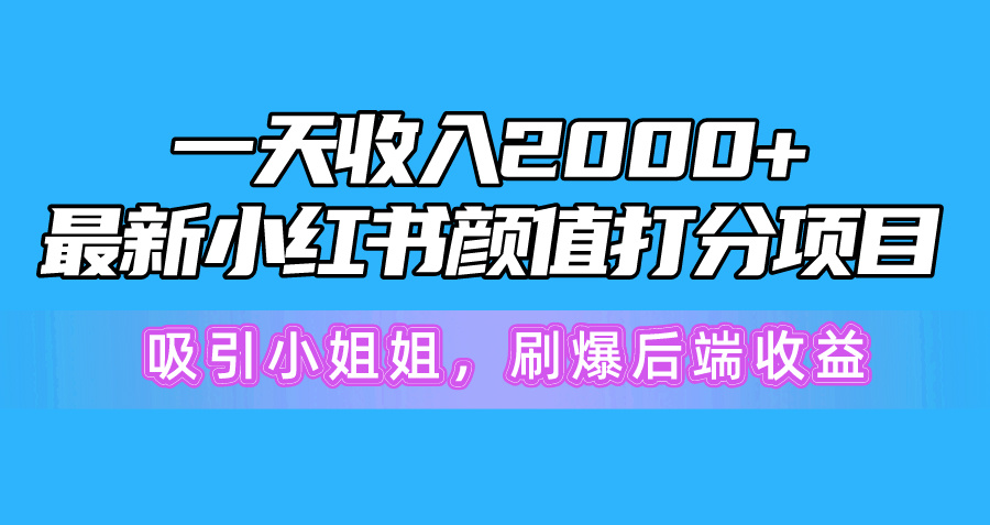 一天收入2000+，最新小红书颜值打分项目，吸引小姐姐，刷爆后端收益睿集资源栈-网赚项目-副业赚钱-互联网创业-资源整合睿集资源栈