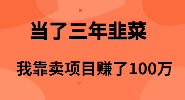 当了3年韭菜，我靠卖项目赚了100万睿集资源栈-网赚项目-副业赚钱-互联网创业-资源整合睿集资源栈