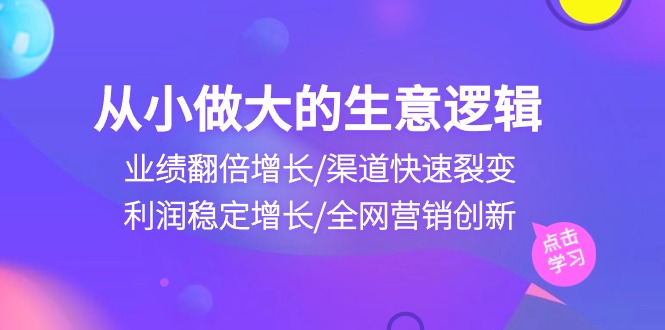 从小做大生意逻辑：业绩翻倍增长/渠道快速裂变/利润稳定增长/全网营销创新睿集资源栈-网赚项目-副业赚钱-互联网创业-资源整合睿集资源栈