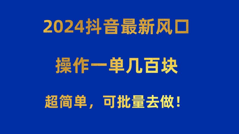 2024抖音最新风口！操作一单几百块！超简单，可批量去做！！！睿集资源栈-网赚项目-副业赚钱-互联网创业-资源整合睿集资源栈