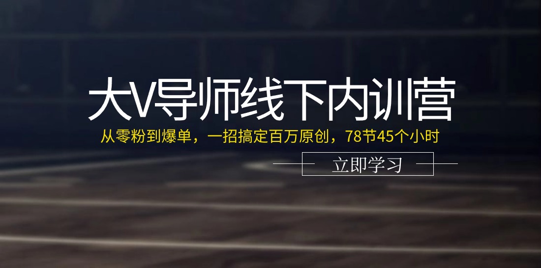 大V导师线下内训营：从零粉到爆单，一招搞定百万原创，78节45个小时睿集资源栈-网赚项目-副业赚钱-互联网创业-资源整合睿集资源栈