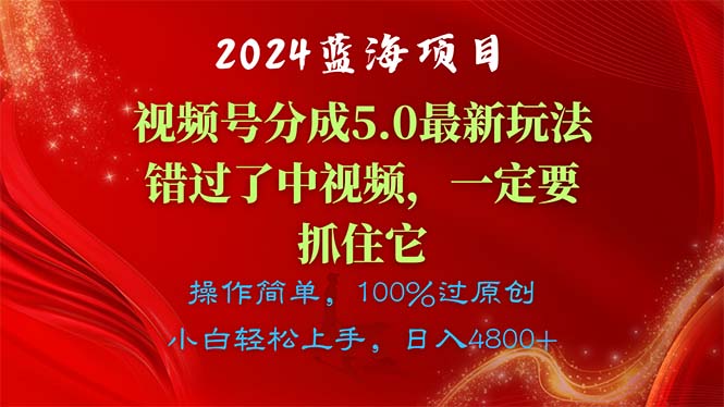2024蓝海项目，视频号分成计划5.0最新玩法，错过了中视频，一定要抓住…睿集资源栈-网赚项目-副业赚钱-互联网创业-资源整合睿集资源栈