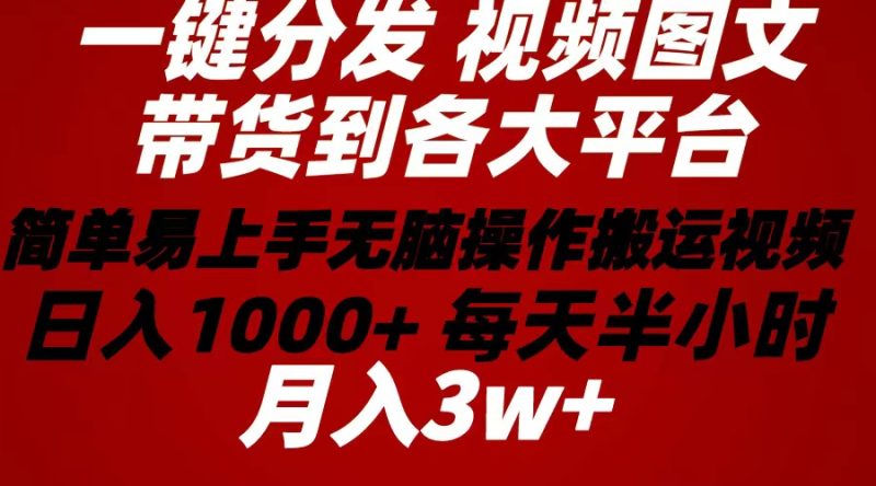 2024年 一键分发带货图文视频  简单易上手 无脑赚收益 每天半小时日入1…睿集资源栈-网赚项目-副业赚钱-互联网创业-资源整合睿集资源栈
