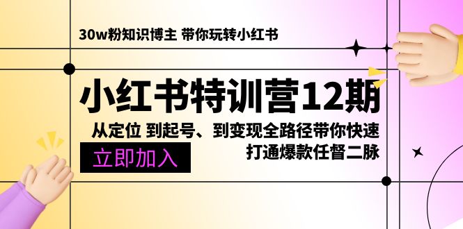 小红书特训营12期：从定位 到起号、到变现全路径带你快速打通爆款任督二脉睿集资源栈-网赚项目-副业赚钱-互联网创业-资源整合睿集资源栈