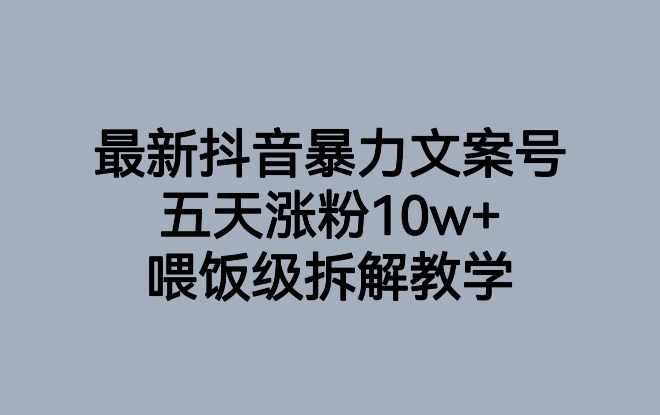 最新抖音暴力文案号,五天涨粉10w+,喂饭级拆解教学睿集资源栈-网赚项目-副业赚钱-互联网创业-资源整合睿集资源栈