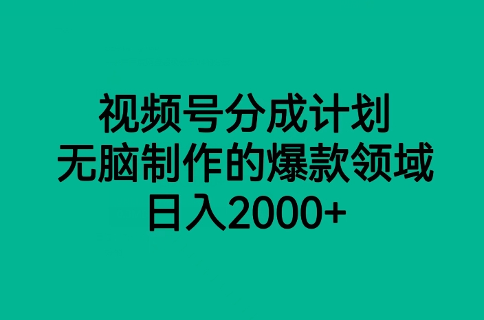 视频号分成计划，无脑制作的爆款领域，日入2000+睿集资源栈-网赚项目-副业赚钱-互联网创业-资源整合睿集资源栈