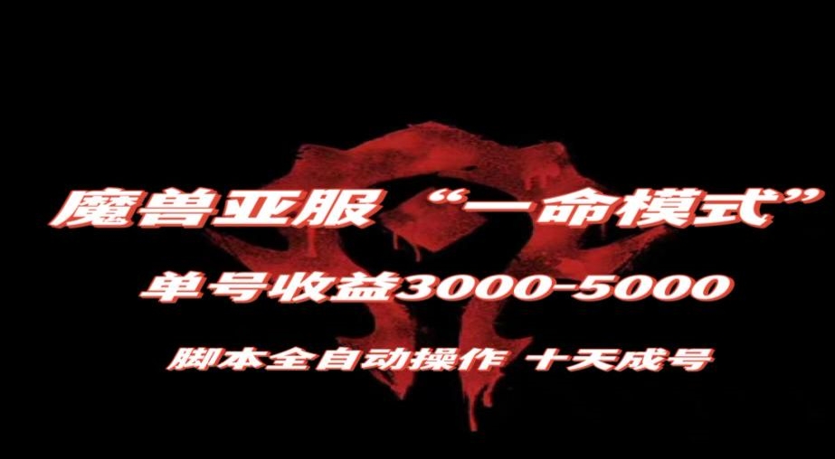 魔兽亚服一命模式，10天成号-单号3千-5千，脚本全自动操作，保姆级教学【揭秘】睿集资源栈-网赚项目-副业赚钱-互联网创业-资源整合睿集资源栈