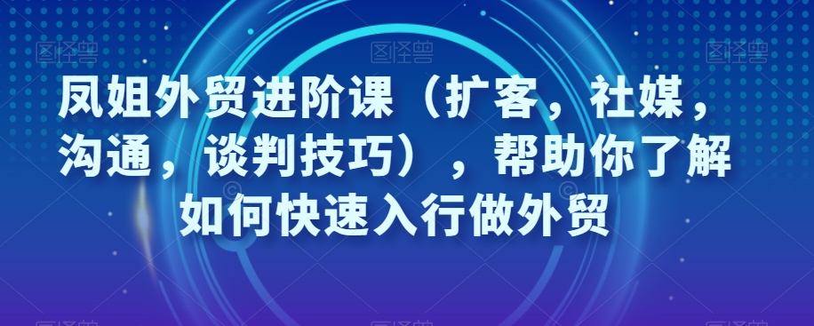 凤姐外贸进阶课（扩客，社媒，沟通，谈判技巧），帮助你了解如何快速入行做外贸睿集资源栈-网赚项目-副业赚钱-互联网创业-资源整合睿集资源栈