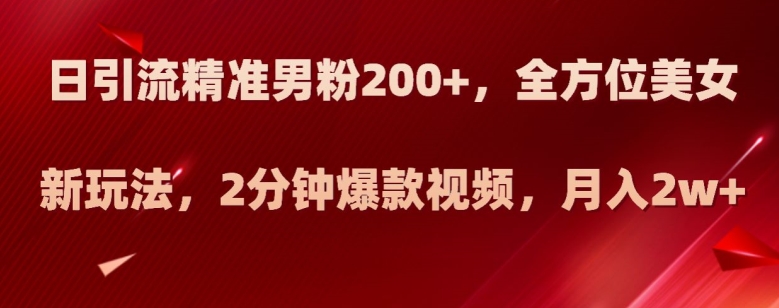 日引流精准男粉200+,全方位美女新玩法,2分钟爆款视频,月入2w+【揭秘】睿集资源栈-网赚项目-副业赚钱-互联网创业-资源整合睿集资源栈