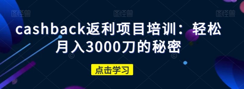 cashback返利项目培训:轻松月入3000刀的秘密睿集资源栈-网赚项目-副业赚钱-互联网创业-资源整合睿集资源栈