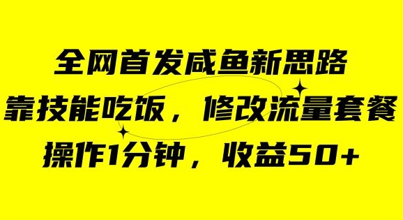咸鱼冷门新玩法，靠“技能吃饭”，修改流量套餐，操作1分钟，收益50【揭秘】睿集资源栈-网赚项目-副业赚钱-互联网创业-资源整合睿集资源栈