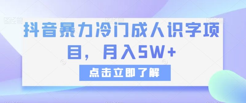 抖音暴力冷门成人识字项目，月入5W+【揭秘】睿集资源栈-网赚项目-副业赚钱-互联网创业-资源整合睿集资源栈