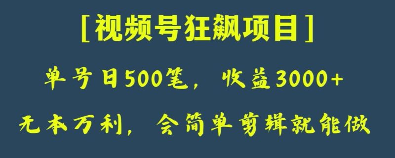 日收款500笔，纯利润3000+，视频号狂飙项目，会简单剪辑就能做【揭秘】睿集资源栈-网赚项目-副业赚钱-互联网创业-资源整合睿集资源栈
