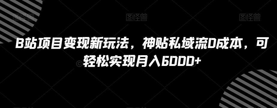 B站项目变现新玩法，神贴私域流0成本，可轻松实现月入6000+【揭秘】睿集资源栈-网赚项目-副业赚钱-互联网创业-资源整合睿集资源栈