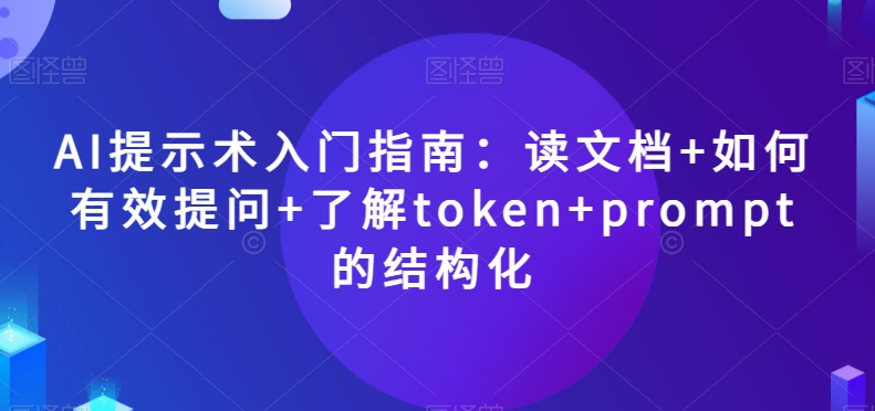 AI提示术入门指南：读文档+如何有效提问+了解token+prompt的结构化【揭秘】睿集资源栈-网赚项目-副业赚钱-互联网创业-资源整合睿集资源栈