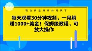 每天观看30分钟视频，一月躺赚1000+美金！保姆级教程，可放大操作【揭秘】睿集资源栈-网赚项目-副业赚钱-互联网创业-资源整合睿集资源栈