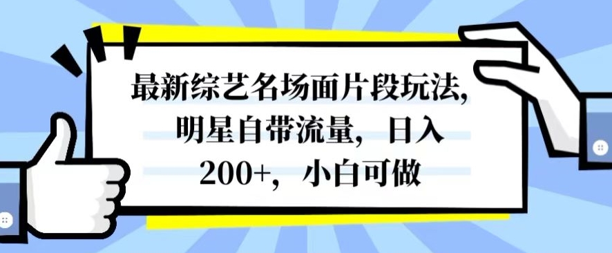 最新综艺名场面片段玩法，明星自带流量，日入200+，小白可做【揭秘】睿集资源栈-网赚项目-副业赚钱-互联网创业-资源整合睿集资源栈