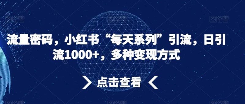 流量密码，小红书“每天系列”引流，日引流1000+，多种变现方式【揭秘】睿集资源栈-网赚项目-副业赚钱-互联网创业-资源整合睿集资源栈
