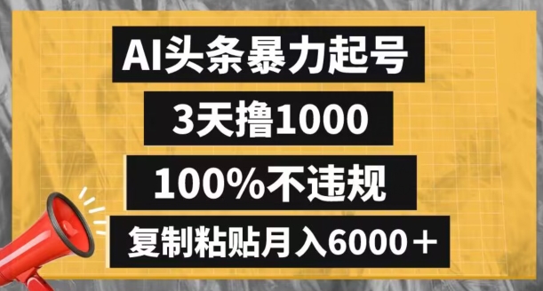 AI头条暴力起号，3天撸1000,100%不违规，复制粘贴月入6000＋【揭秘】睿集资源栈-网赚项目-副业赚钱-互联网创业-资源整合睿集资源栈