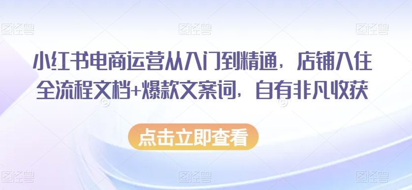 小红书电商运营从入门到精通，店铺入住全流程文档+爆款文案词，自有非凡收获睿集资源栈-网赚项目-副业赚钱-互联网创业-资源整合睿集资源栈