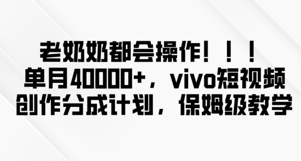 老奶奶都会操作，新平台无脑操作，单月40000+，vivo短视频创作分成计划【揭秘】睿集资源栈-网赚项目-副业赚钱-互联网创业-资源整合睿集资源栈