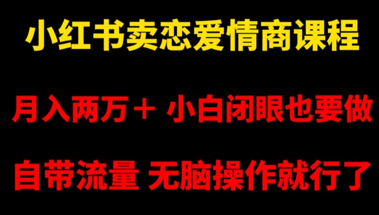 小红书卖恋爱情商课程,月入两万+,小白闭眼也要做,自带流量,无脑操作就行了【揭秘】睿集资源栈-网赚项目-副业赚钱-互联网创业-资源整合睿集资源栈