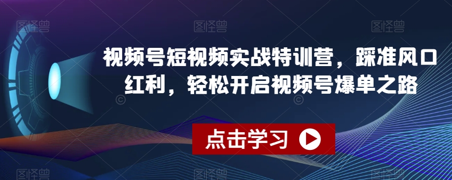 视频号短视频实战特训营，踩准风口红利，轻松开启视频号爆单之路睿集资源栈-网赚项目-副业赚钱-互联网创业-资源整合睿集资源栈
