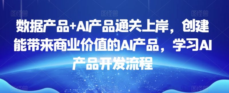 数据产品+AI产品通关上岸，创建能带来商业价值的AI产品，学习AI产品开发流程睿集资源栈-网赚项目-副业赚钱-互联网创业-资源整合睿集资源栈