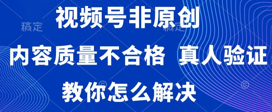 视频号非原创，内容质量不合格，真人验证，违规怎么解决睿集资源栈-网赚项目-副业赚钱-互联网创业-资源整合睿集资源栈