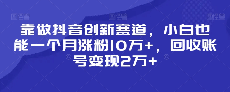 靠做抖音创新赛道，小白也能一个月涨粉10万+，回收账号变现2万+睿集资源栈-网赚项目-副业赚钱-互联网创业-资源整合睿集资源栈