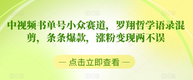 中视频书单号小众赛道，罗翔哲学语录混剪，条条爆款，涨粉变现两不误睿集资源栈-网赚项目-副业赚钱-互联网创业-资源整合睿集资源栈