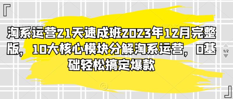 淘系运营21天速成班2023年12月完整版，10大核心模块分解淘系运营，0基础轻松搞定爆款睿集资源栈-网赚项目-副业赚钱-互联网创业-资源整合睿集资源栈
