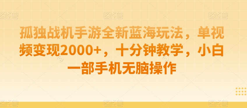 孤独战机手游全新蓝海玩法，单视频变现2000+，十分钟教学，小白一部手机无脑操作睿集资源栈-网赚项目-副业赚钱-互联网创业-资源整合睿集资源栈