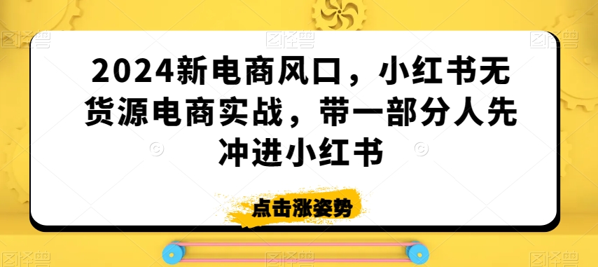 2024新电商风口，小红书无货源电商实战，带一部分人先冲进小红书睿集资源栈-网赚项目-副业赚钱-互联网创业-资源整合睿集资源栈
