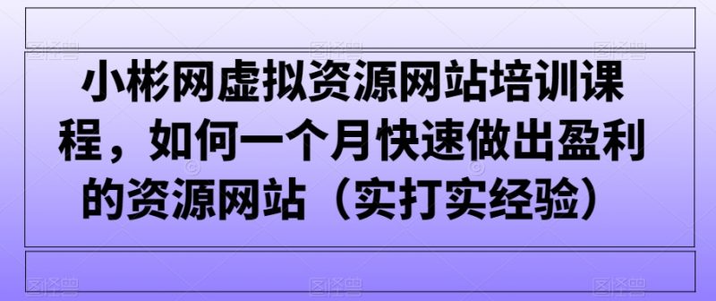 小彬网虚拟资源网站培训课程，如何一个月快速做出盈利的资源网站（实打实经验）睿集资源栈-网赚项目-副业赚钱-互联网创业-资源整合睿集资源栈