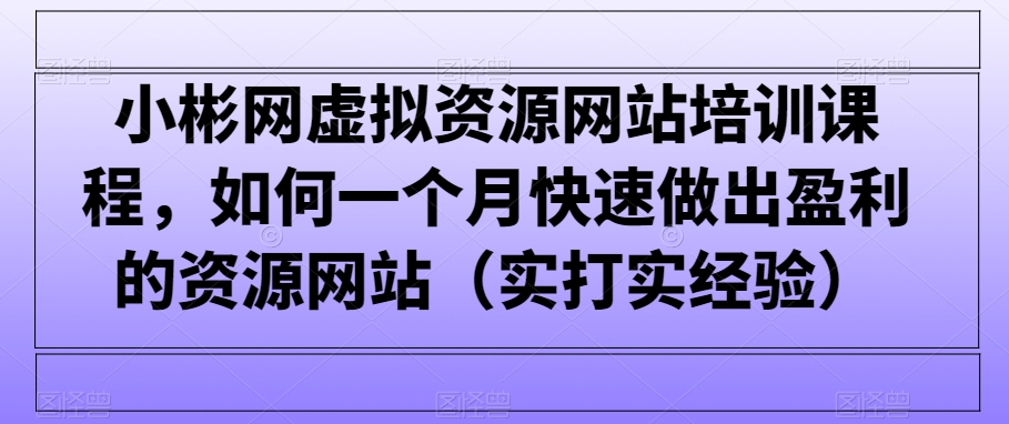 小彬网虚拟资源网站培训课程，如何一个月快速做出盈利的资源网站（实打实经验）睿集资源栈-网赚项目-副业赚钱-互联网创业-资源整合睿集资源栈