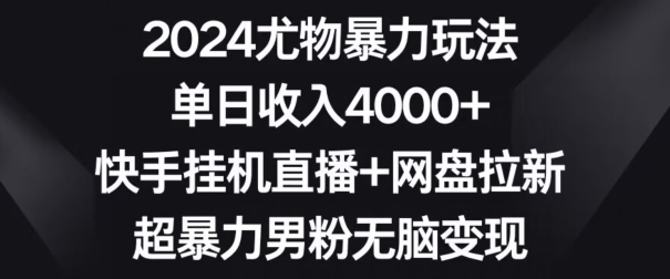 2024尤物暴力玩法,单日收入4000+,快手挂机直播+网盘拉新,超暴力男粉无脑变现睿集资源栈-网赚项目-副业赚钱-互联网创业-资源整合睿集资源栈